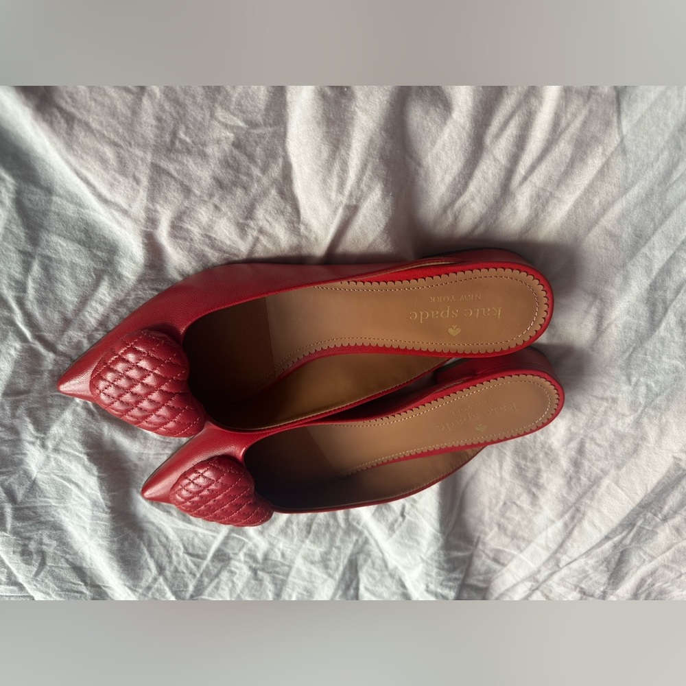Kate Spade  Red Pointed Toe Mules  8B – Low Block Heel – Slip-On Designer Shoes - Picture 6 of 12
